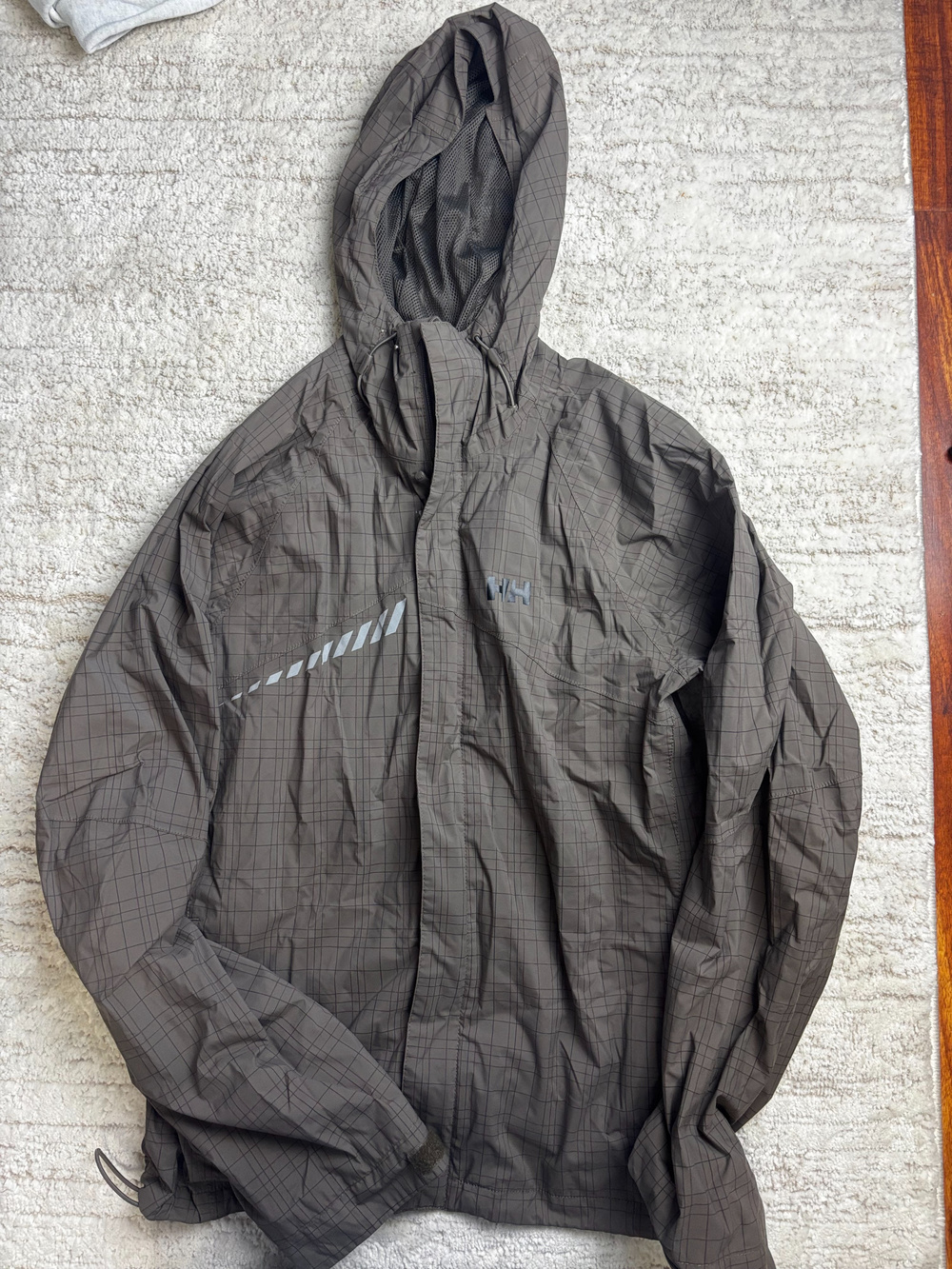 Helly Hansen Helly Tech Hooded Windbreaker Jacket Gray Grid Size S